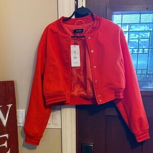 AKIRA Women's Bright Red Varsity Jacket